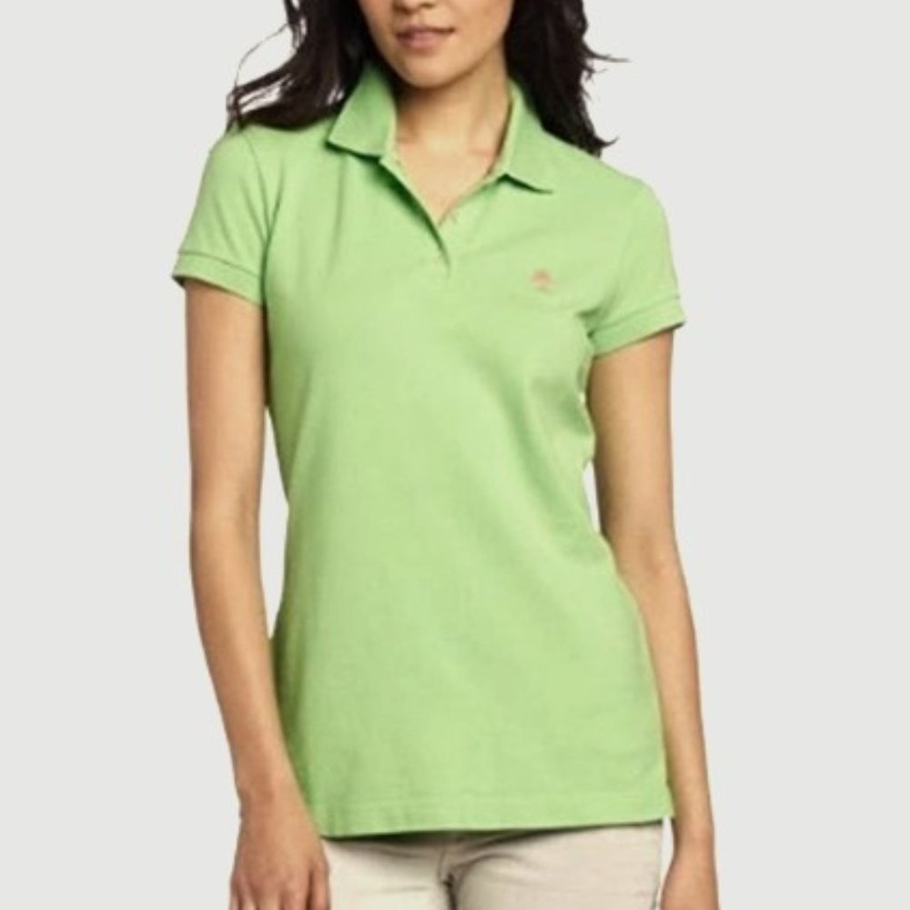 HP🎉Lilly Pulitzer Polo Shirt Small Petite Lime Green Palm Tree logo EUC